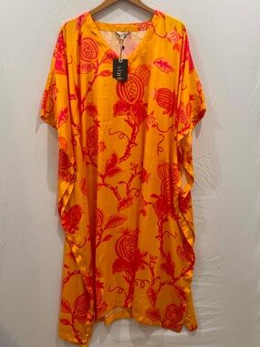 Vark Bright Orange & Yellow Floral Kaftan Women S